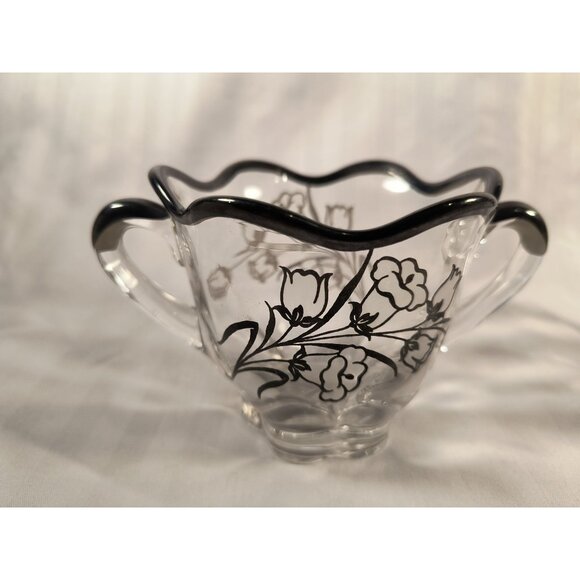 Duncan Miller Canterbury Vintage Cream & Sugar Set Floral Embossed Black Silver - Picture 4 of 6